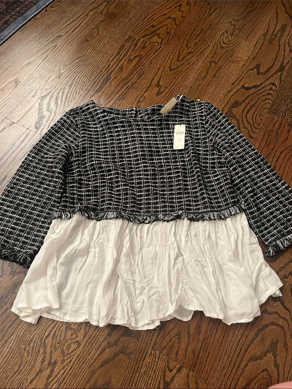 Anthropologie Maeve Tweed Twofer Black & White Tweed-Look Layered Hem Top